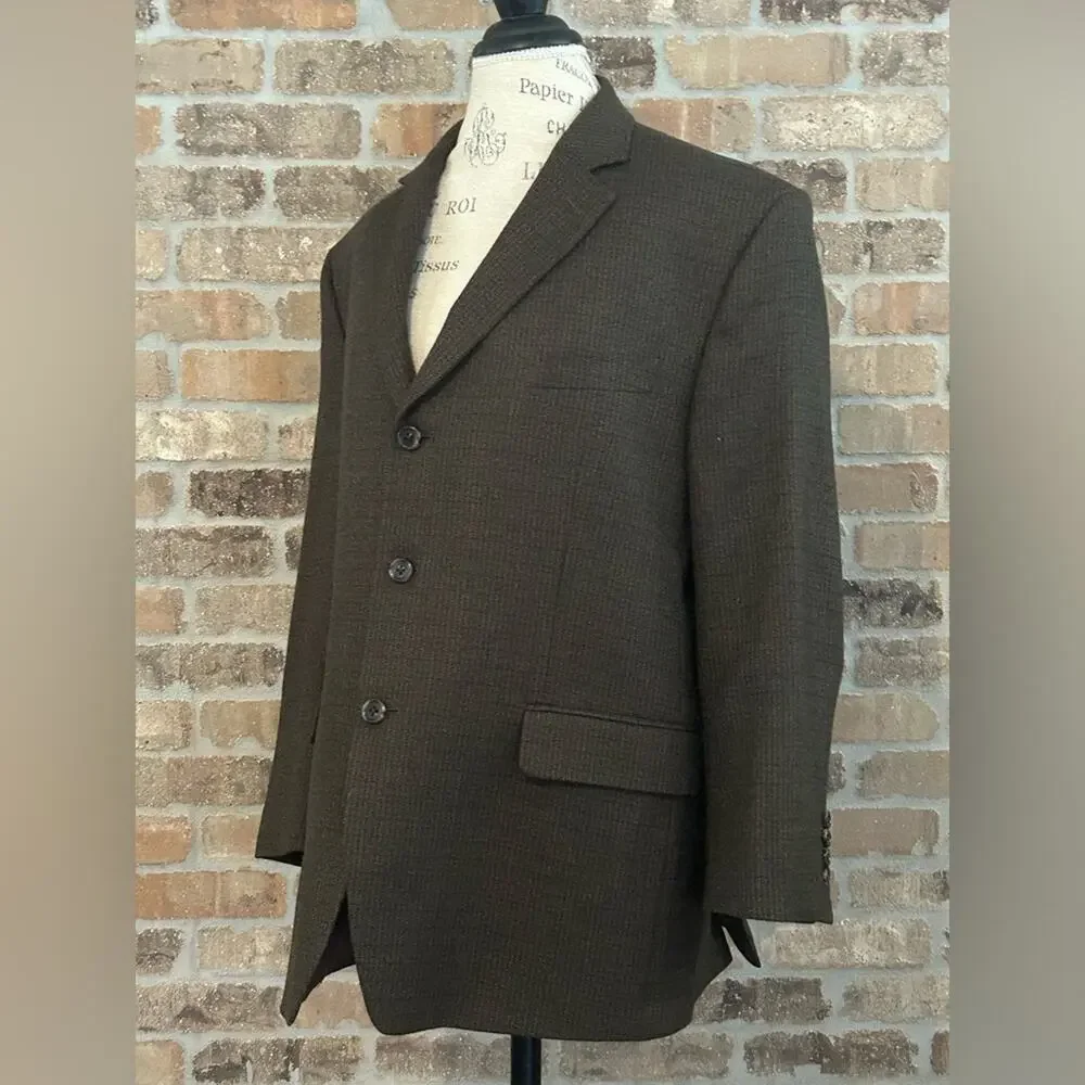 Michael kors brown gray checked 100% lambs wool sports coat blazer size 42S